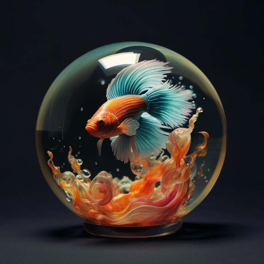 ai generated, fish, beta, bubble, fishbowl, water, aquatic, animal